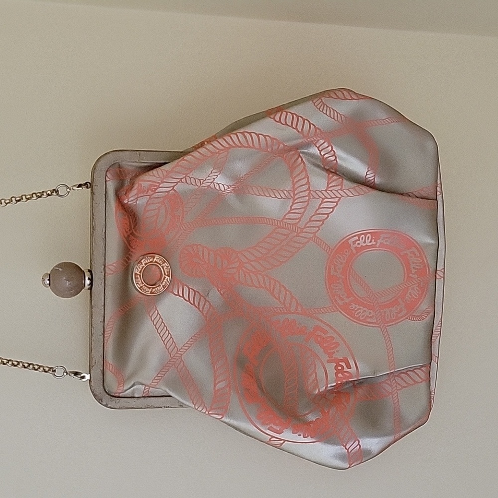 Folli Follie orange and gold hand bag with chain shoulder strap